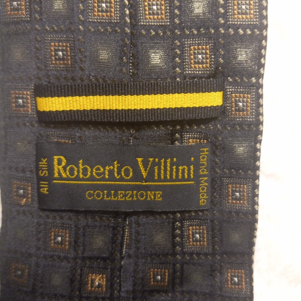 Roberto Villini Collezione Black Geometric Silk Tie Hand Made XL 61 Inch